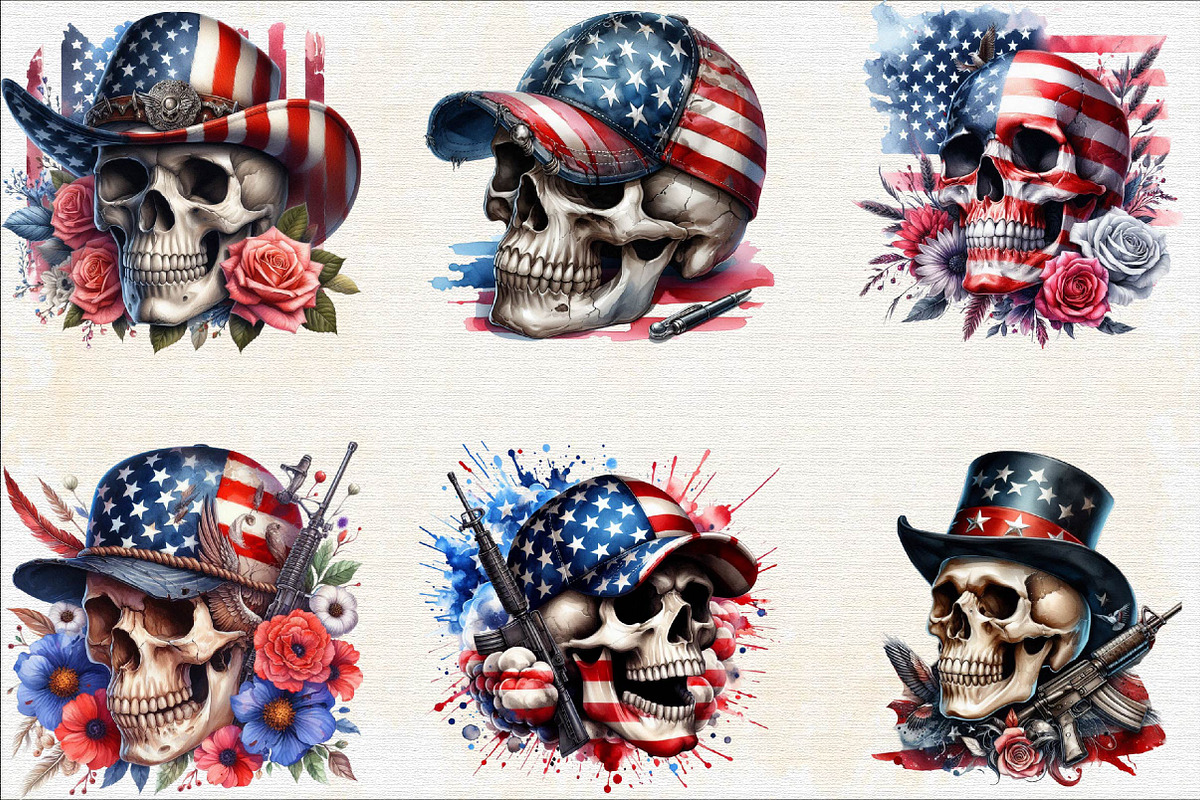 Watercolor American Flag Skull Subli, an Illustration by SVGArt (Photo 7 of 7)