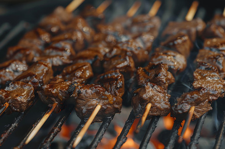Close up of marinated beef skewers g, a Photo by Iftikhar Alam
