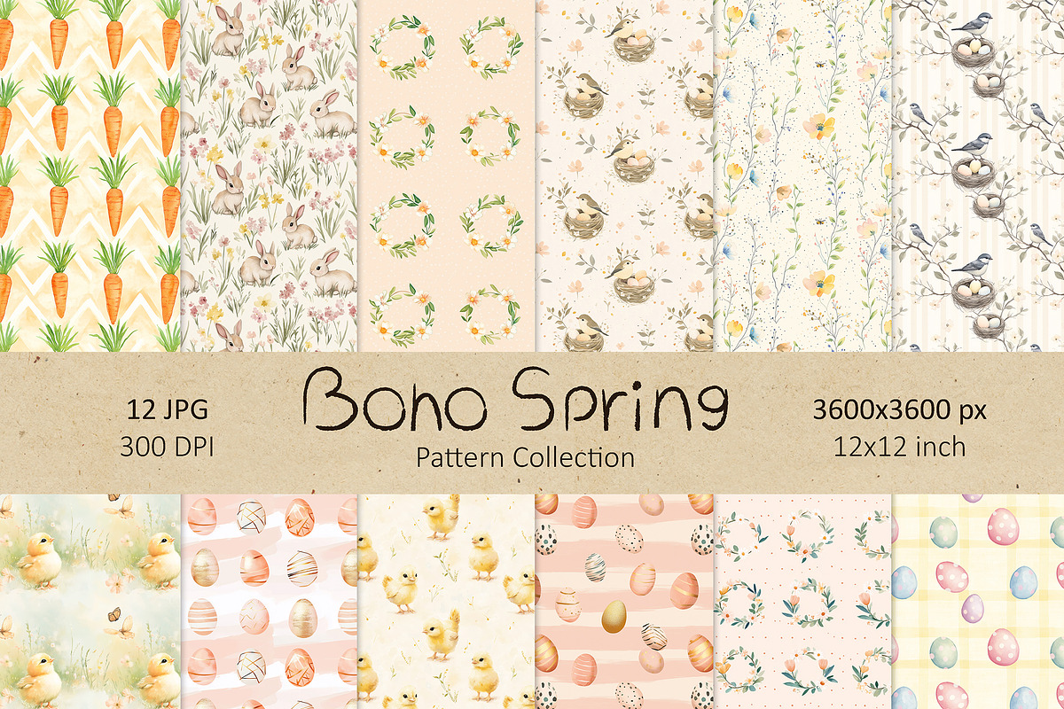 Boho Easter Spring Patterns Set, a Pattern Graphic by IrenKlm (Photo 1 of 9)