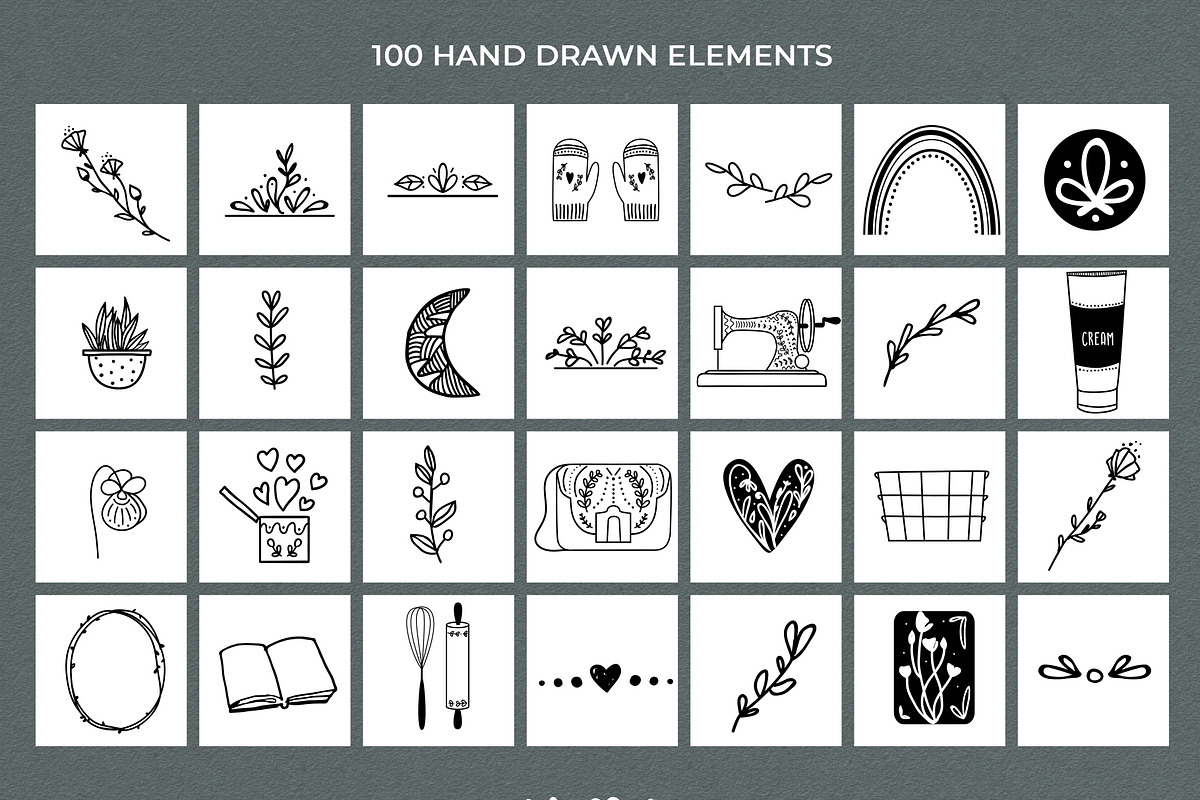 100 hand drawn elements + logo, a Work Illustration by Cozy pattern shop (Photo 5 of 7)
