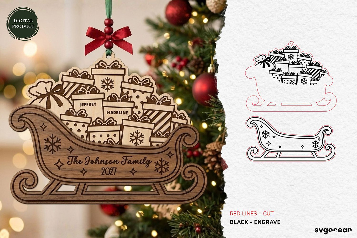 Santa Sleigh Ornaments SVG Bundle, a Decorative Illustration by svgocean (Photo 5 of 21)