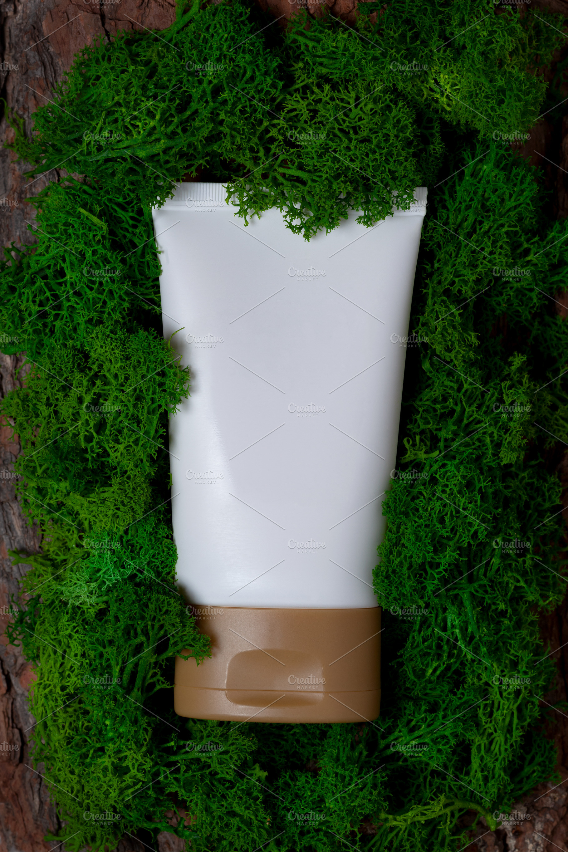 white empty tube on green moss, a Beauty & Fashion Photo by natashamam