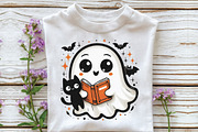 Cute Halloween Ghost Reading Book, an Illustration by CraftArtStudio (Thumbnail 3 of 4)
