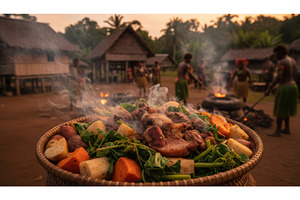 Steaming basket of cooked meat, a Food & Drink Photo by Igor Tichonow
