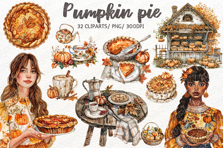 Pumpkin Pie Watercolor Clipart PNG