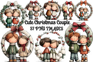 Cute Christmas Couple Clipart, an Illustration by DreamArtGraphic