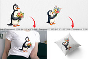 Penguin Spring Bouquet Clipart, a Graphic by Artnoy (Thumbnail 2 of 5)