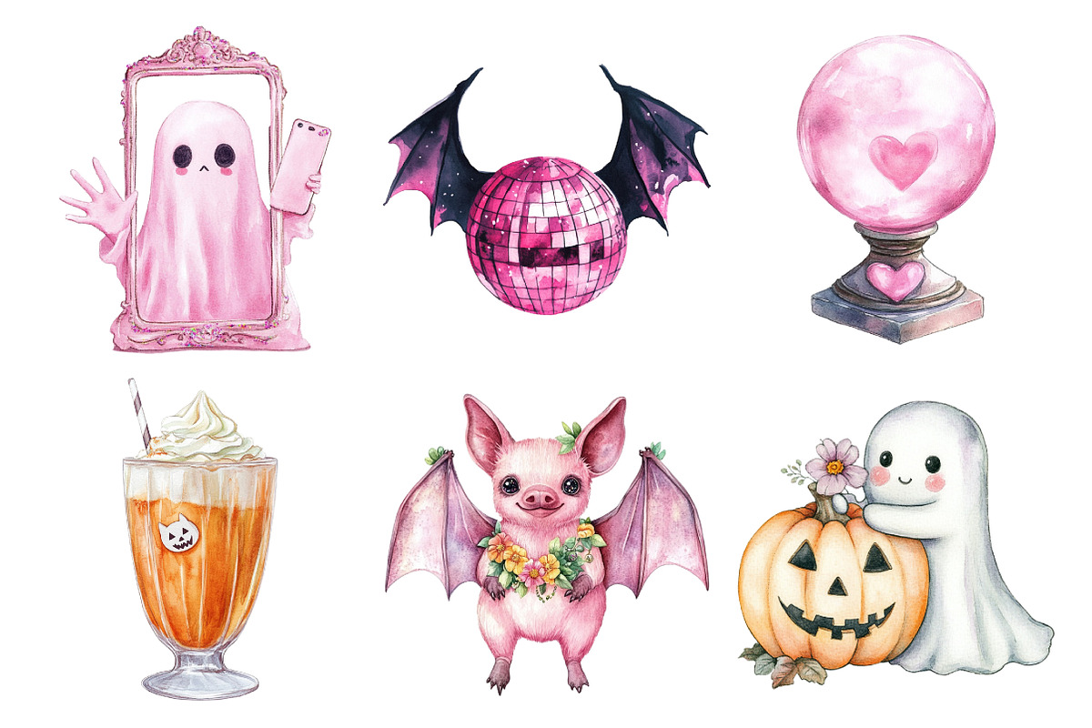 Pink Retro Halloween Clipart Bundle, an Illustration by Daily.Designs (Photo 2 of 5)