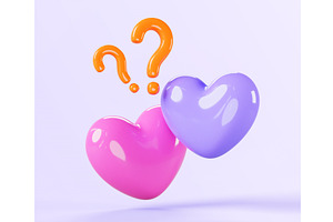 3d Pair Of Hearts With Question