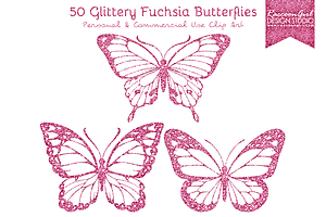 50 Glittery Fuchsia Butterflies