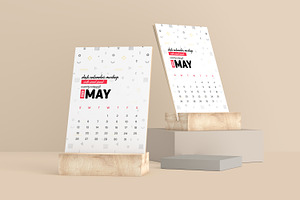 Desk Calendar With Wood Stand Mockup