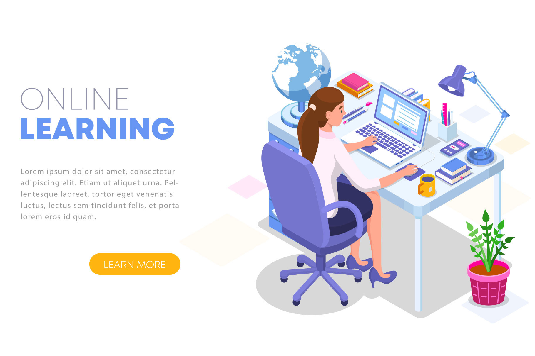 Isometric Concept of Online Learning, an Education Illustration by Yayasya