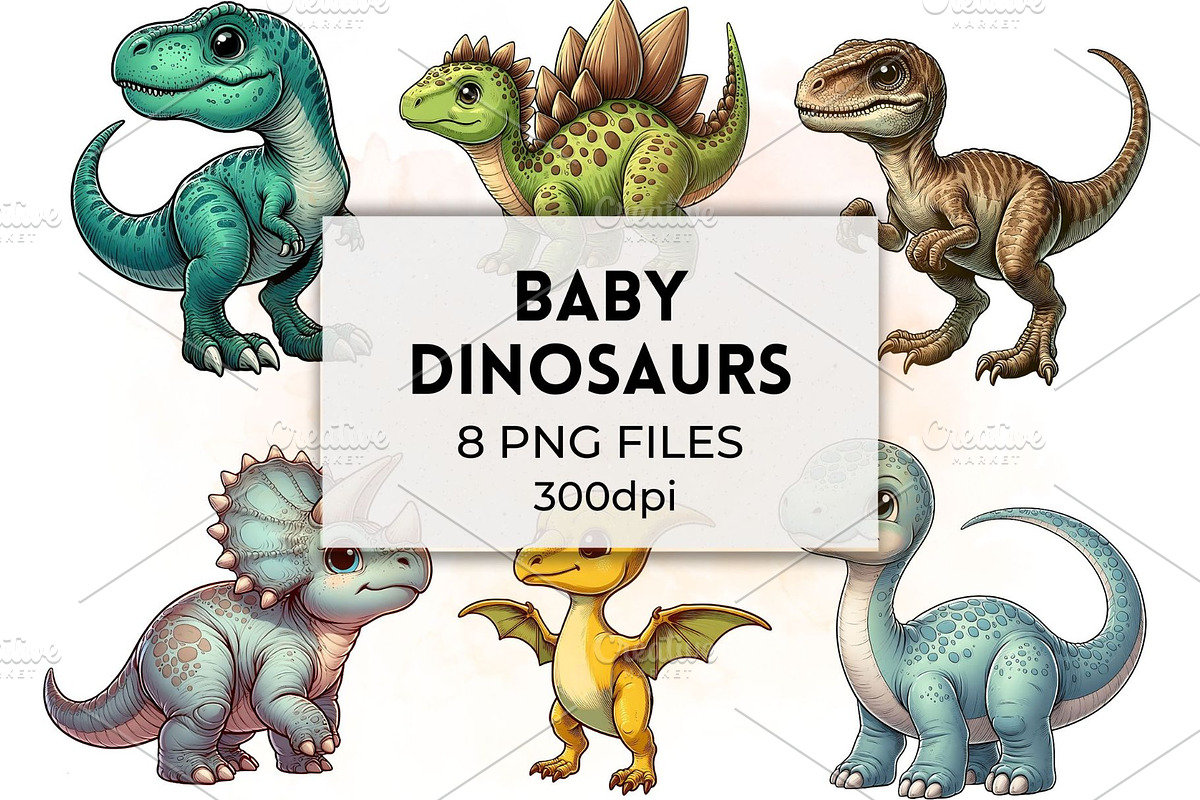 Baby Dinosaurs PNG Clipart Art Pack, an Animal Illustration by QM_ART (Photo 1 of 7)