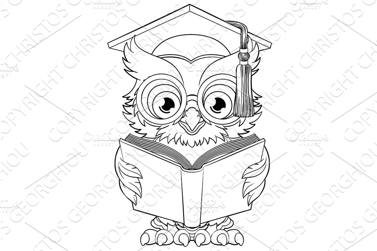Wise Owl Cartoon Old Teacher Reading, an Education Illustration by Christos Georghiou