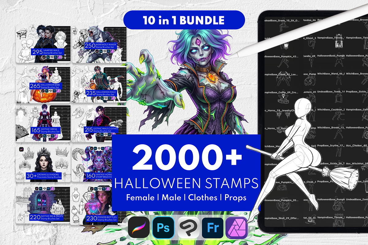 10 in 1 Halloween Procreate Stamps, a Brush Add-On by Selentaori Studio (Photo 1 of 15)
