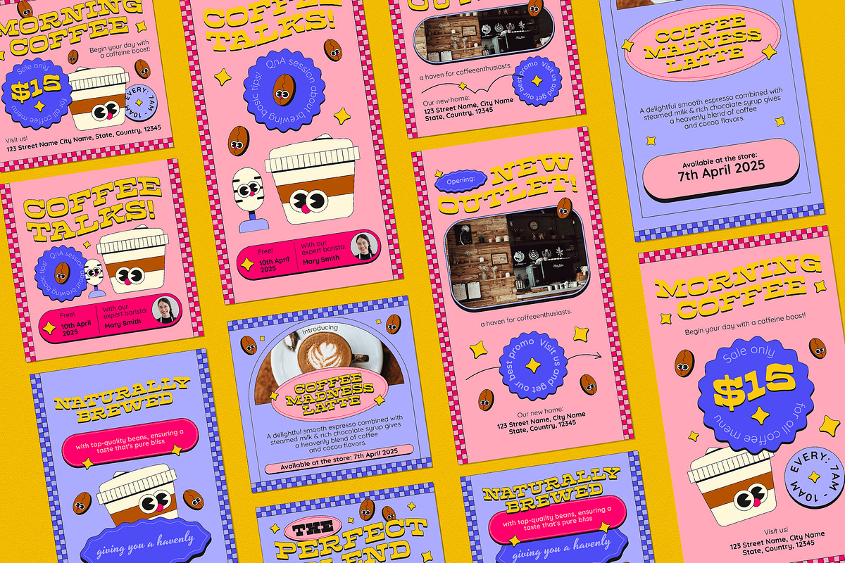 Purple Retro Instagram Pack, a Social Media Template by graphicook (Photo 2 of 6)