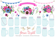 Pink and Navy Mason Jar Cliparts, an Illustration by Avenie Digital (Thumbnail 1 of 2)