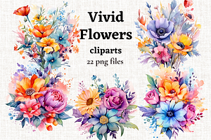 Vivid Colorful Watercolor Flowers