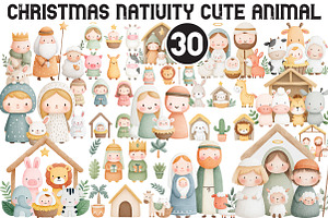 Christmas Nativity ClipArt Cute Anim, an Illustration by Black Bird Studio
