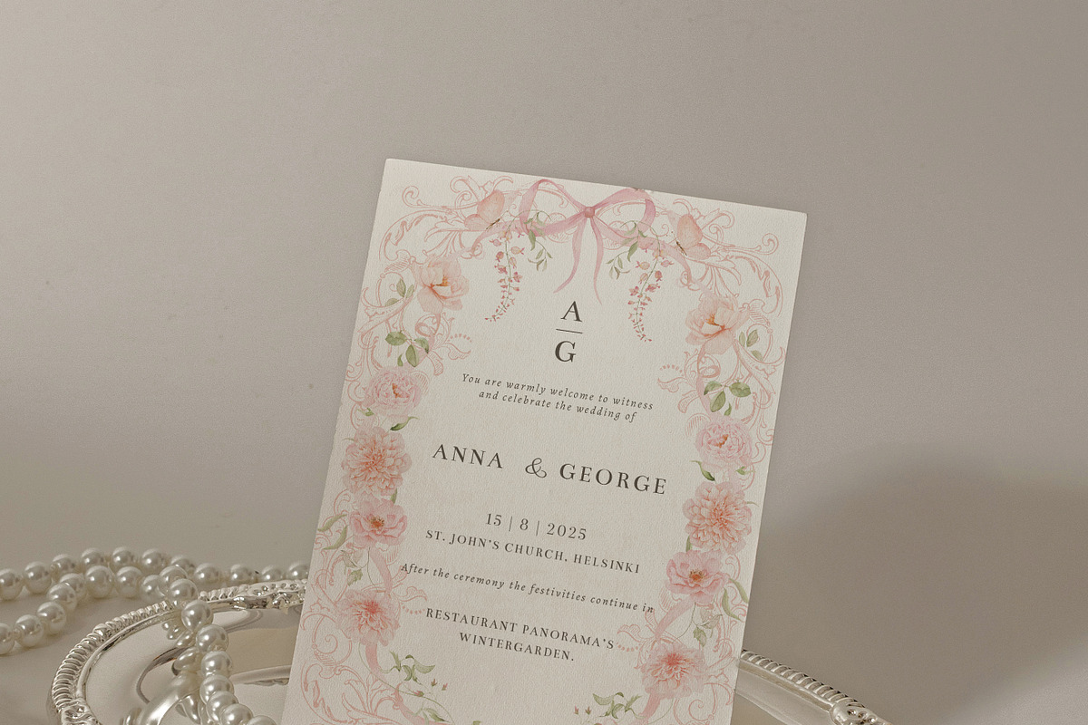 Blush Pink Watercolor Floral Bows, a Decorative Illustration by Veris Studio (Photo 6 of 15)