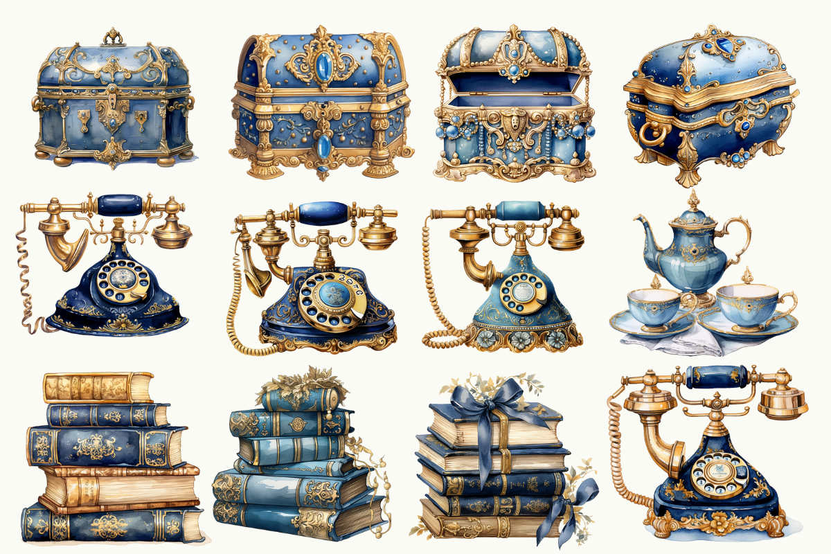 Blue And Gold Victorian Clipart, an Object Illustration by Digital Xpress (Photo 4 of 9)