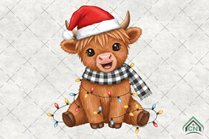 Christmas Lights Cute Highland Cow, an Illustration by Craft Nest