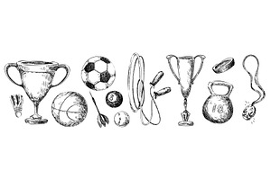 Sport equipment doodle set, a Sport Illustration by art PVP - market