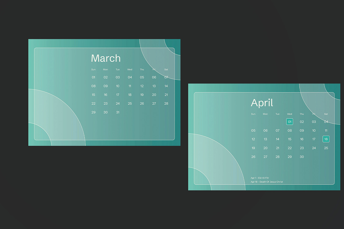 Minimal Green Calendar preview 3