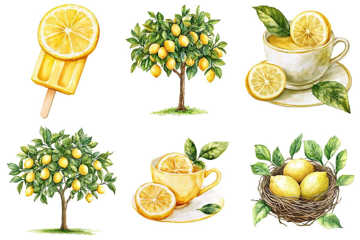Watercolor Lemon Addiction Clipart, an Illustration by CitraGraphics (Photo 5 of 5)
