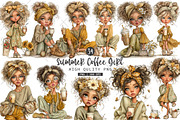 Whimsical Summer Coffee Girl Clipart, a Seasonal Illustration by OK Design (Thumbnail 1 of 6)