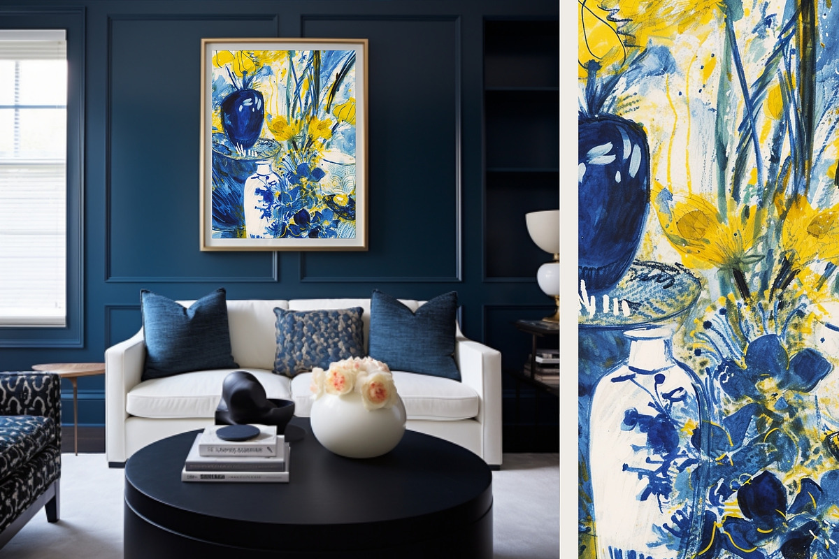 4 Blue Yellow Flower Wall Art Print, a Decorative Illustration by ARTOZEN DIGITAL (Photo 2 of 6)