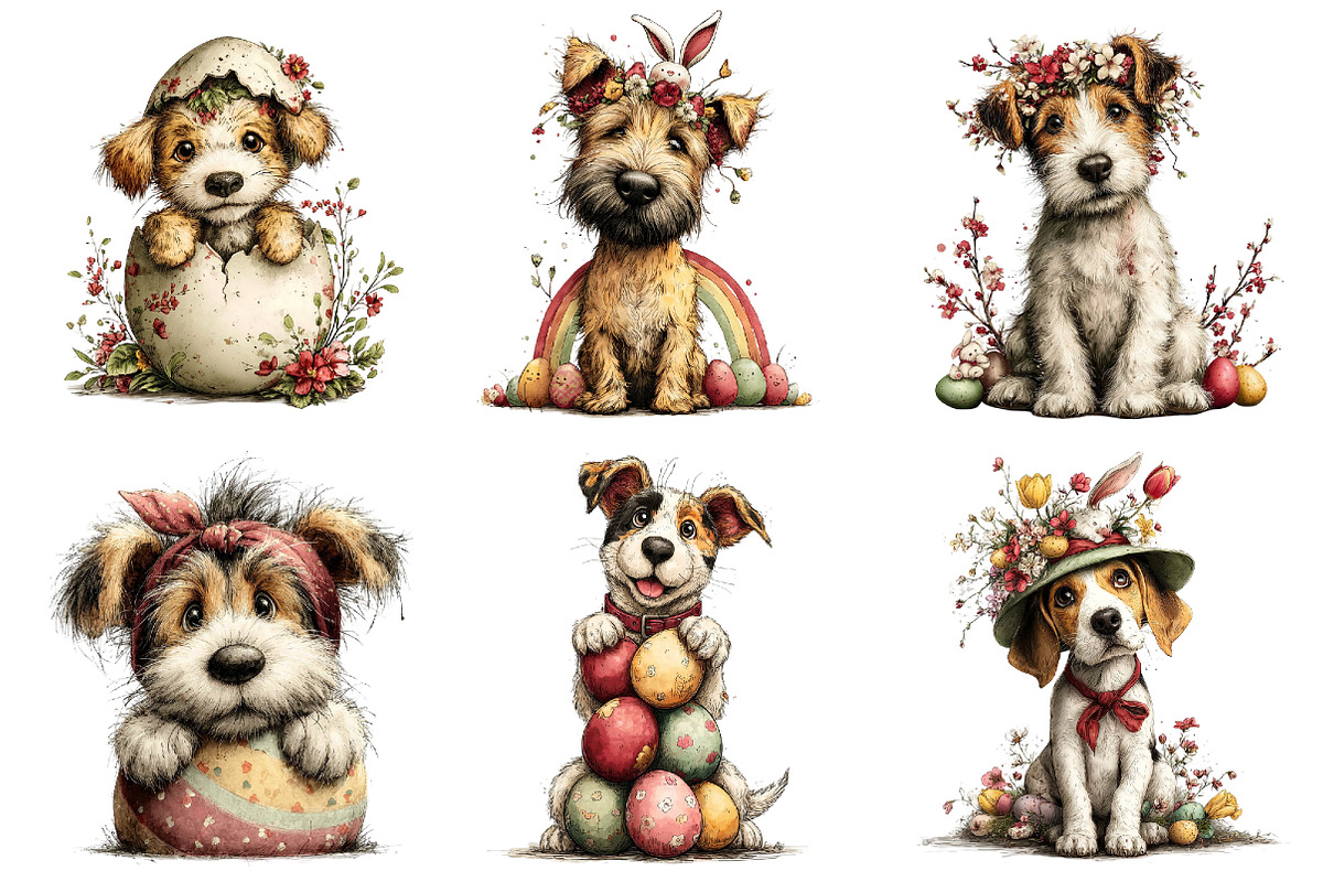 Whimsical Easter Dogs Clipart, an Illustration by Dream Creation (Photo 4 of 6)