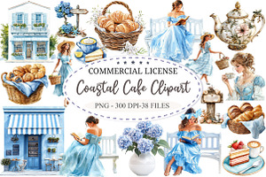 Watercolor Coastal Cafe Clipart