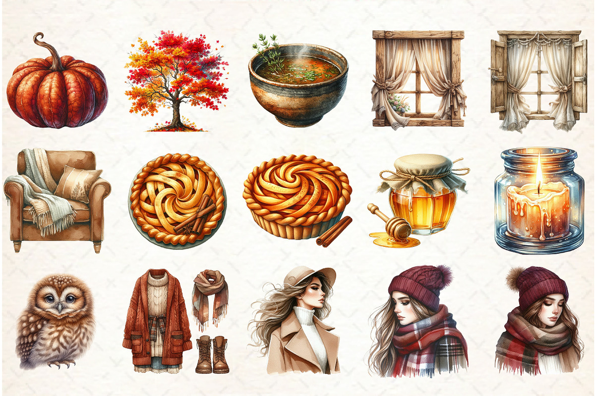 Watercolor Autumn Clipart-01, an Illustration by Libby Wishes (Photo 2 of 7)