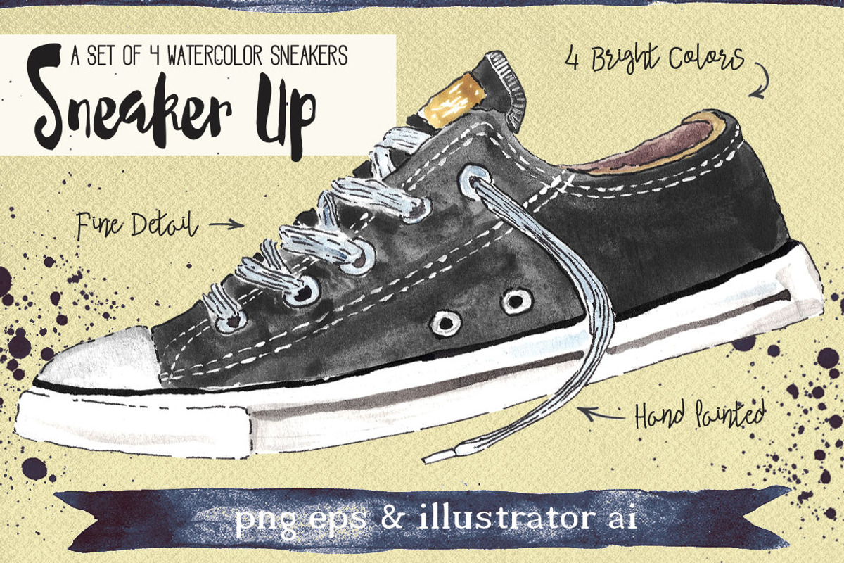 Watercolor Sneakers + Bonus, an Illustration by Curve and Pixel (Photo 2 of 4)