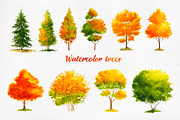 Autumn watercolor trees, an Illustration by AlexGreenArt (Thumbnail 2 of 3)