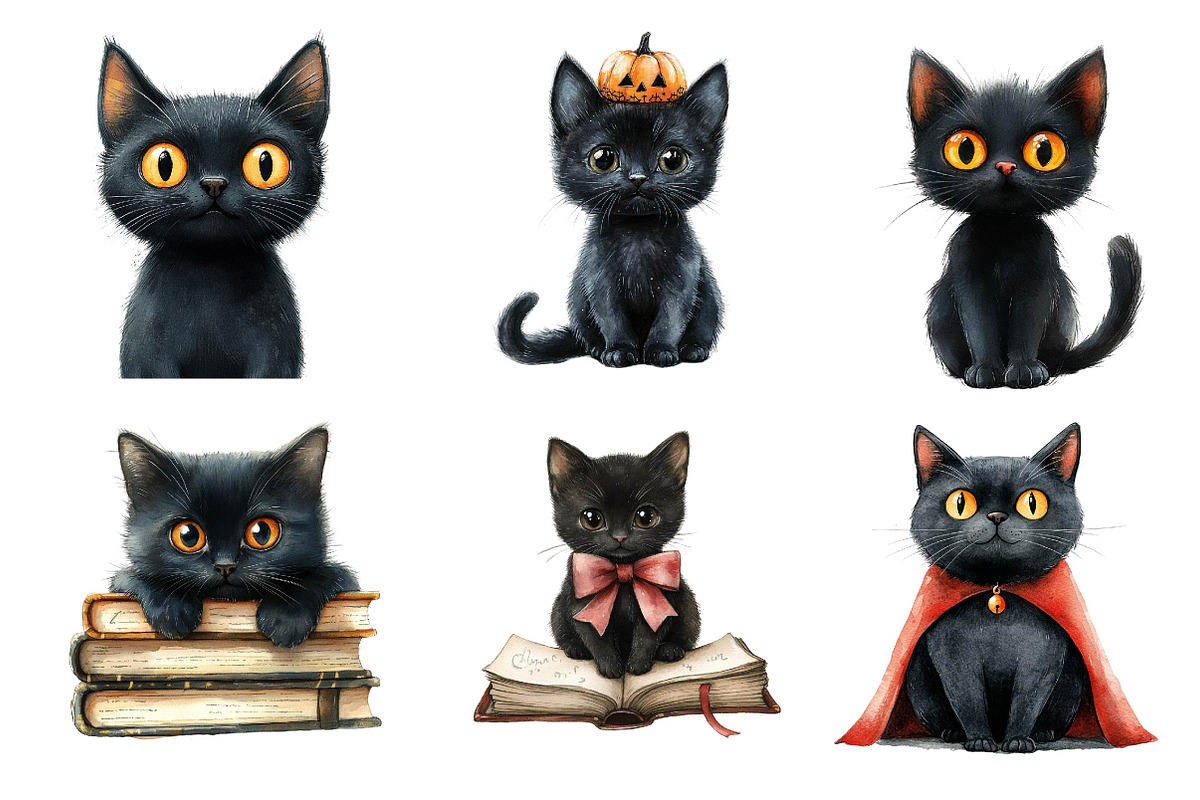 Cute Halloween Black Cats Clipart, an Illustration by Dream Creation (Photo 6 of 6)