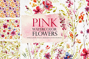 Watercolor clip art set Pink Flowers, a Decorative Illustration by RushkinaAntonina (Thumbnail 1 of 7)