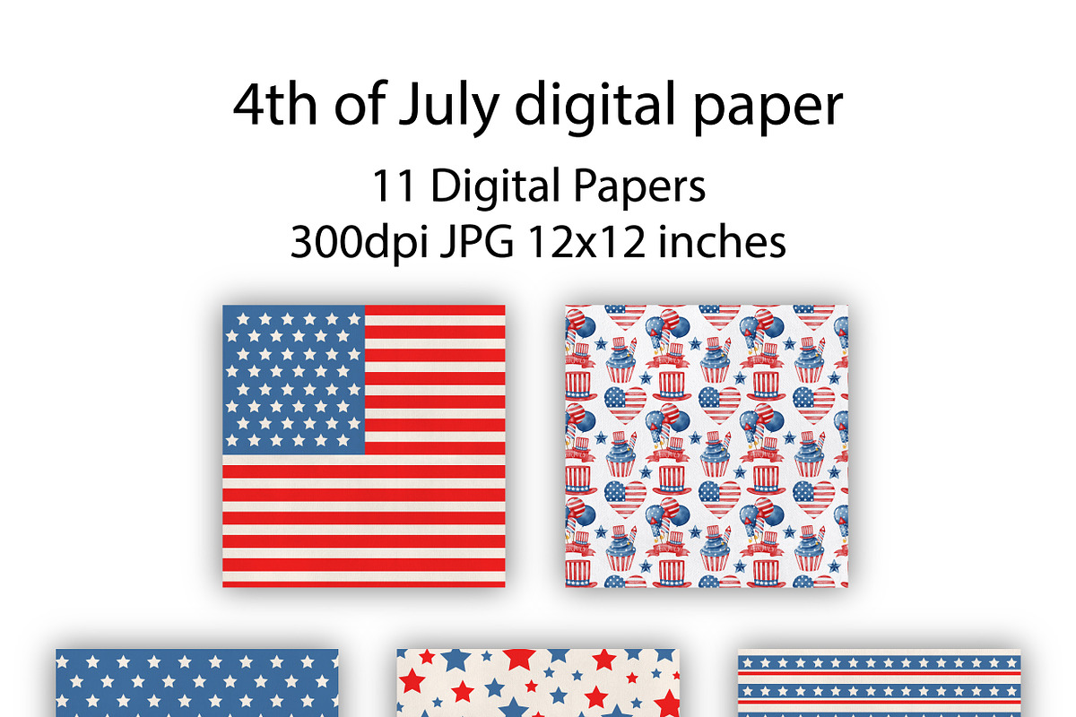 4th of July watercolor clipart, a Decorative Illustration by Natalya_Mona_Art (Photo 4 of 9)