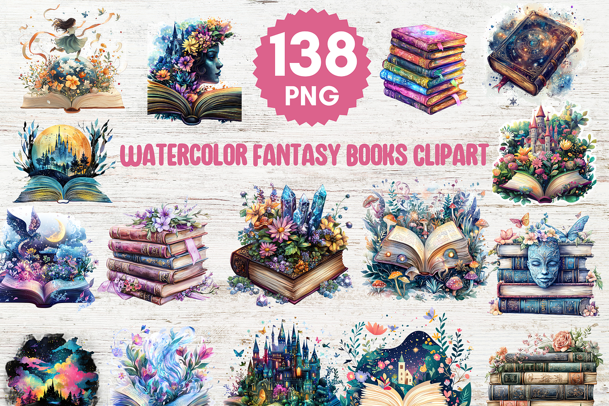 Watercolor Fantasy Books Clipart, an Education Illustration by LA Design (Photo 1 of 10)