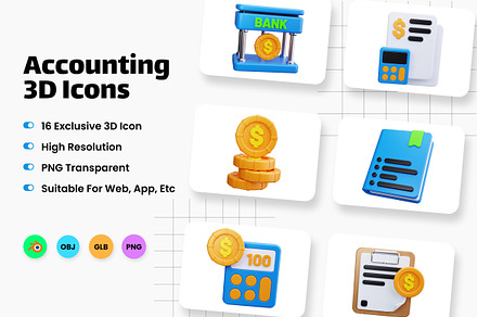 Accounting 3D Icons, an Object 3D Model by HacaStudio