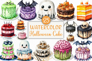 Watercolor Halloween Cake Clipart, an Illustration by Craft Nest