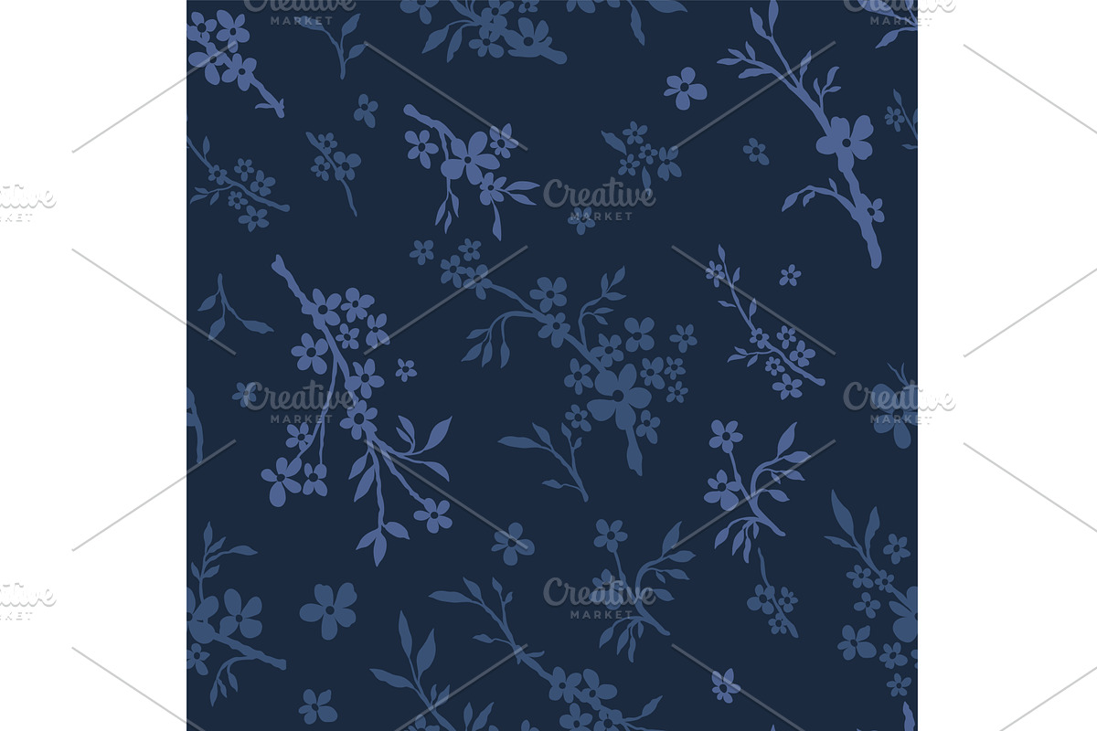 Two-tone floral pattern with twigs, an Illustration by julia-vasileva