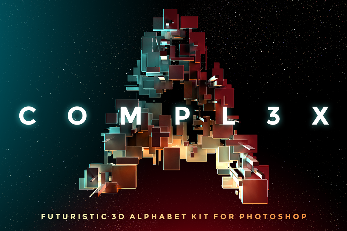COMPL3X - Futuristic 3D Alphabet Kit, an Object Graphic by INSgraphizm (Photo 1 of 8)