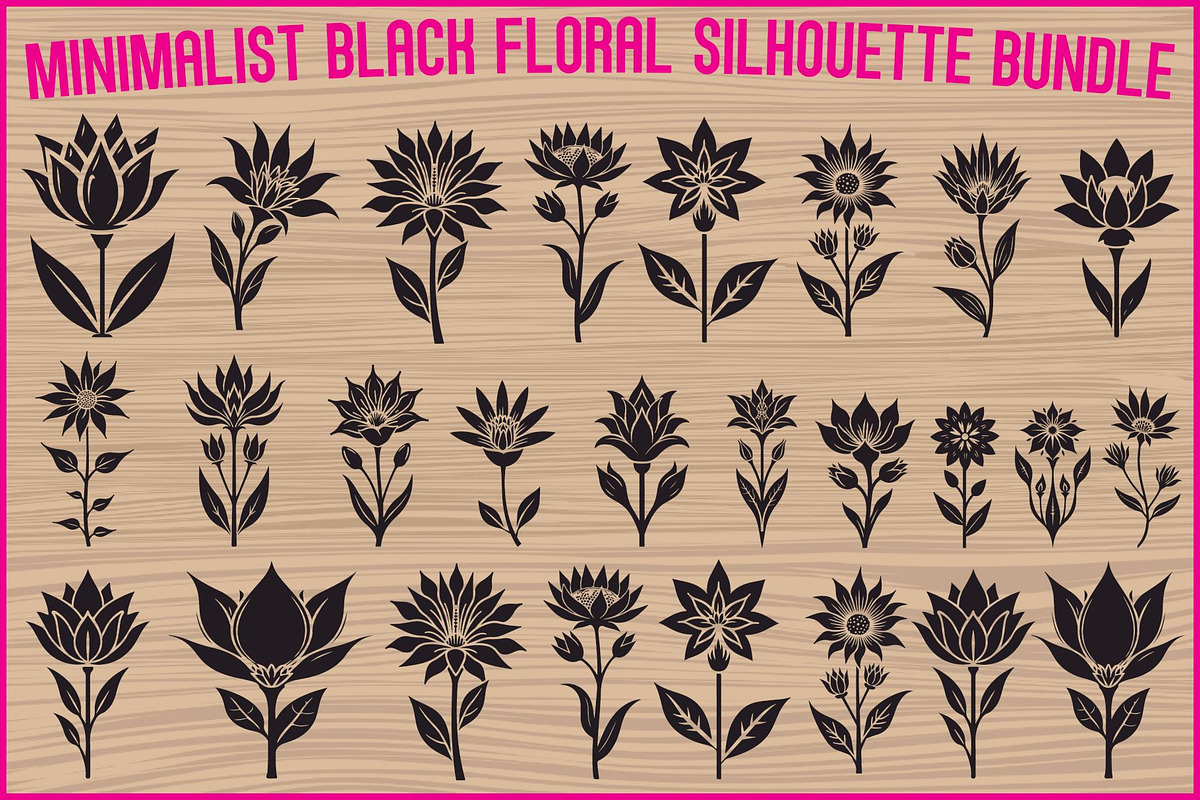 Black Floral Silhouette Set, an Illustration by balal (Photo 1 of 21)