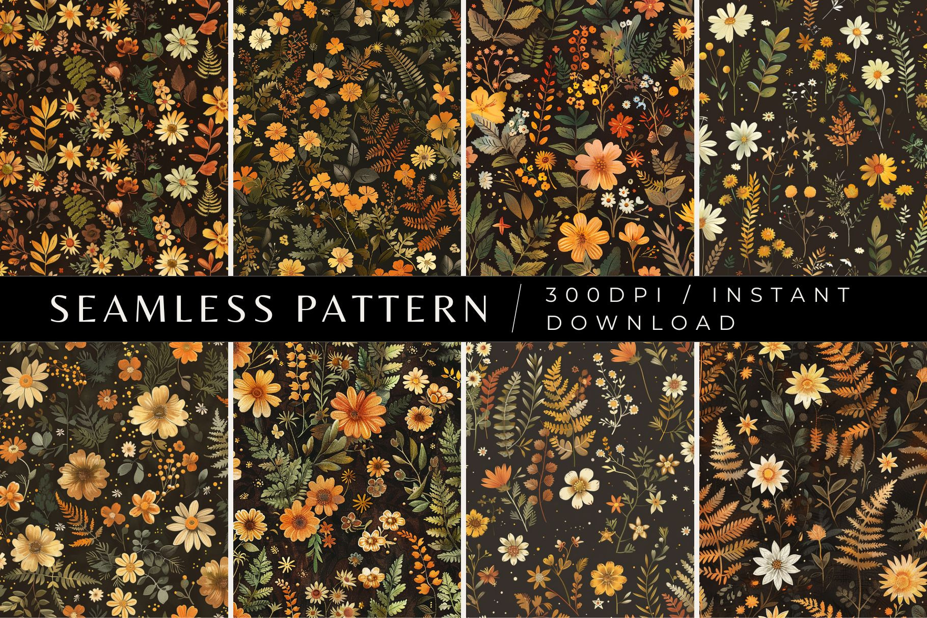 8 Autumn Woodland Ferns Patterns, a Pattern Graphic by Inknfolly