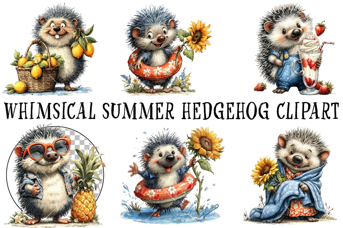 Whimsical Summer Hedgehog Clipart, an Illustration by OK Design (Photo 2 of 6)