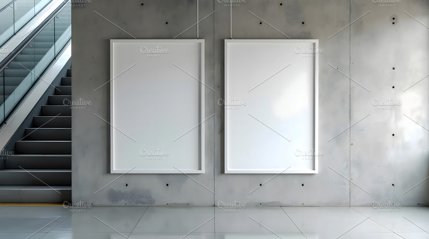 Blank Posters on Concrete Wall with, an Architecture Photo by Stock Shape