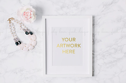 White Frame with Marble Background