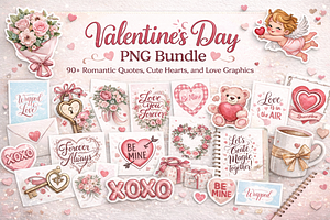 Valentine’s Day PNG Clipart Bundle, an Object Illustration by Daffodil Dream Studio
